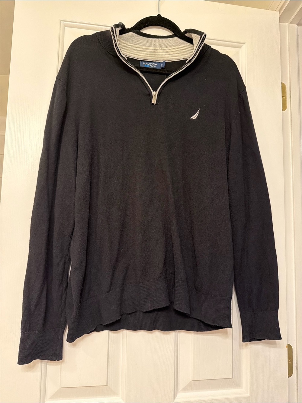 Nautica Men’s Black Zip-Neck Sweater with White Trim